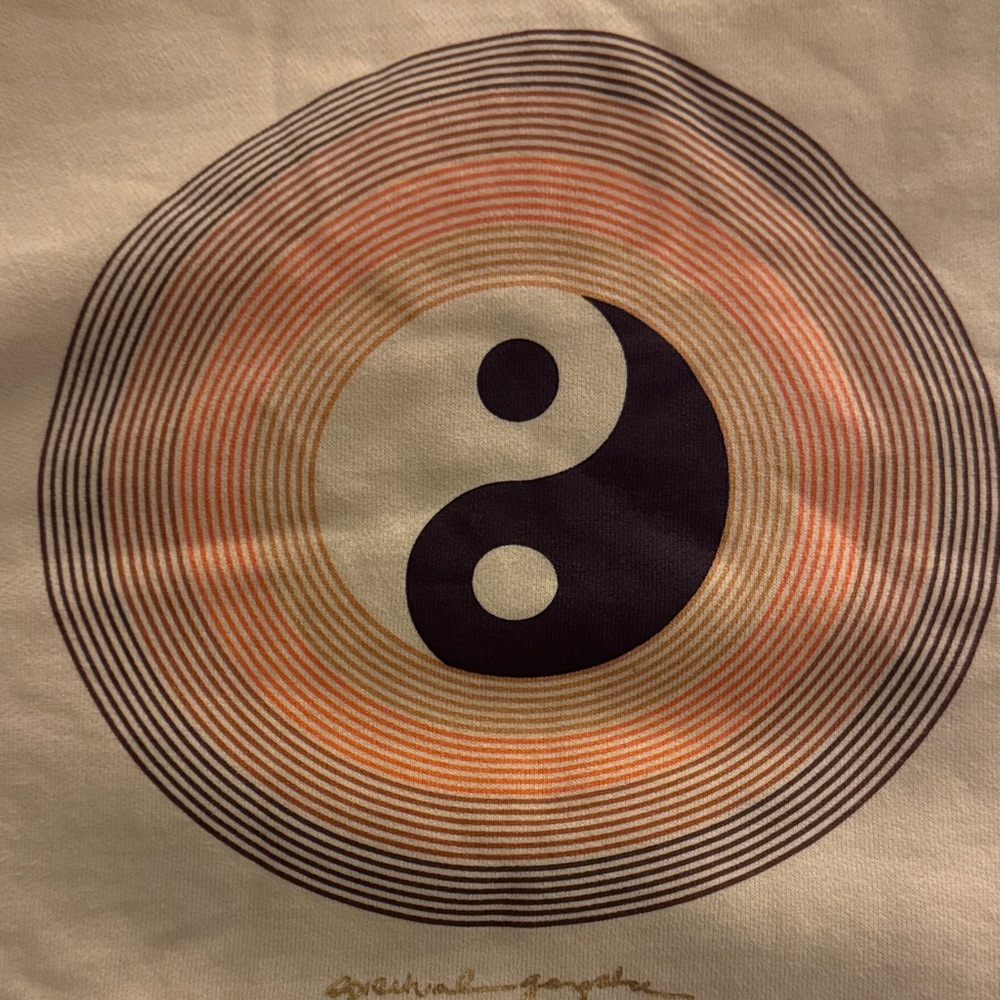 Spiritual Gangster Yin Yang sweatshirt with red, orange, tan, and Black Design